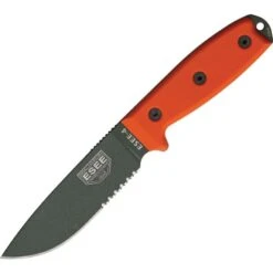 ESEE 4SMBOD Model 4 Part Serrated Carbon Steel Fixed Blade Knife With Orange G-10 Handles