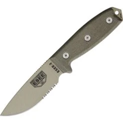 ESEE 3SKODT Model 3 Part Serrated Fixed Blade Knife With OD Green Canvas Micarta Handles