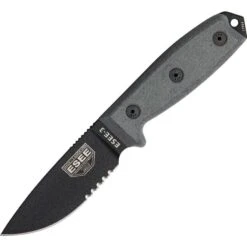 ESEE 3SB Model 3 Part Serrated Fixed Blade Knife With Black Linen Micarta Kydex Sheath Handles