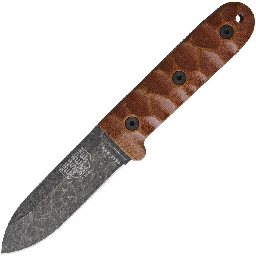 ESEE PR4BO Camp Lore PR-4 Black Oxide Knife With Brown Sculpted Micarta Handle 3 ESEE PR4BO Camp Lore PR-4 Black Oxide Knife With Brown Sculpted Micarta Handle
