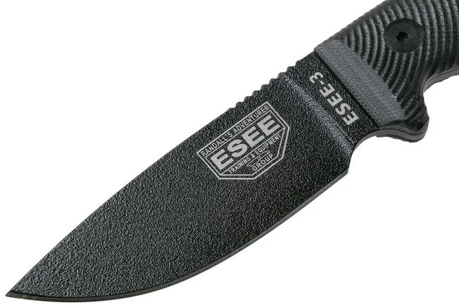 ESEE Model 3 Black Blade 3D Black G10 Survival Knife 3PMB-001 Black Sheath + Belt Clip 5 ESEE Model 3 Black Blade 3D Black G10 Survival Knife 3PMB-001 Black Sheath + Belt Clip - Image 3