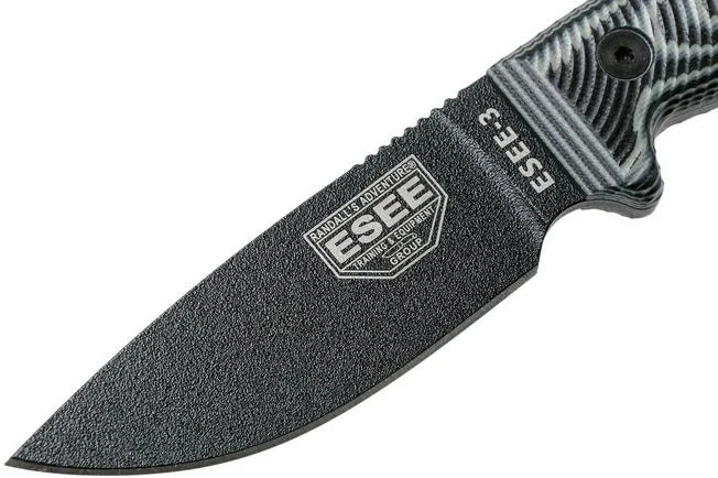 ESEE Model 3 Black Blade 3D Grey-Black G10 Survival Knife 3PMB-002 Black Sheath + Belt Clip 5 ESEE Model 3 Black Blade 3D Grey-Black G10 Survival Knife 3PMB-002 Black Sheath + Belt Clip - Image 3