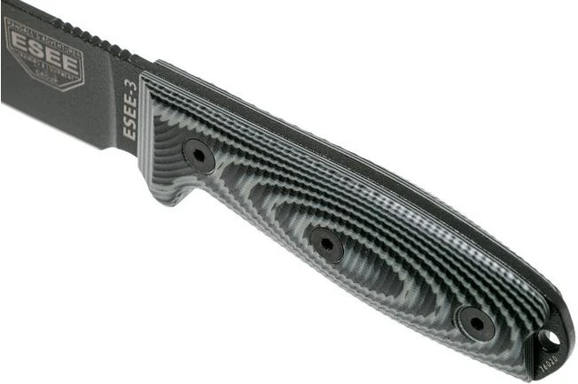 ESEE Model 3 Black Blade 3D Grey-Black G10 Survival Knife 3PMB-002 Black Sheath + Belt Clip 7 ESEE Model 3 Black Blade 3D Grey-Black G10 Survival Knife 3PMB-002 Black Sheath + Belt Clip - Image 5