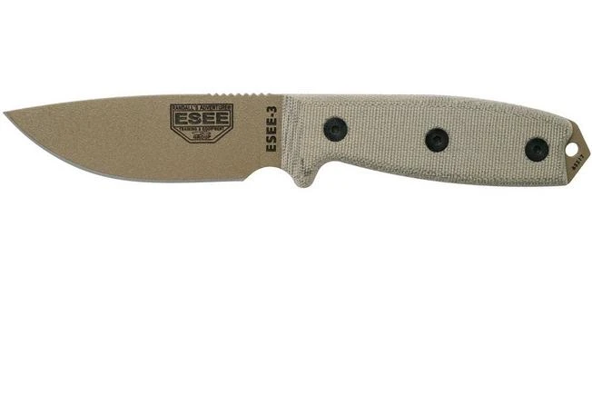 ESEE Model 3 Dark Earth Blade, Grey Handle 3P-MB-DE With Sheath + Clip And MOLLE-back 3 ESEE Model 3 Dark Earth Blade, Grey Handle 3P-MB-DE With Sheath + Clip And MOLLE-back