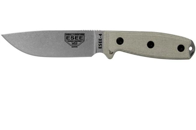 ESEE Model 4 Plain Edge S35VN, Canvas Micarta Handle 4P35V With Sheath + Clip 3 ESEE Model 4 Plain Edge S35VN, Canvas Micarta Handle 4P35V With Sheath + Clip