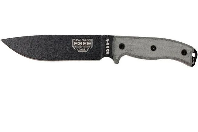 ESEE Model 6 Black Blade, Grey Handle 6P With Brown Sheath + Belt Clip 3 ESEE Model 6 Black Blade, Grey Handle 6P With Brown Sheath + Belt Clip