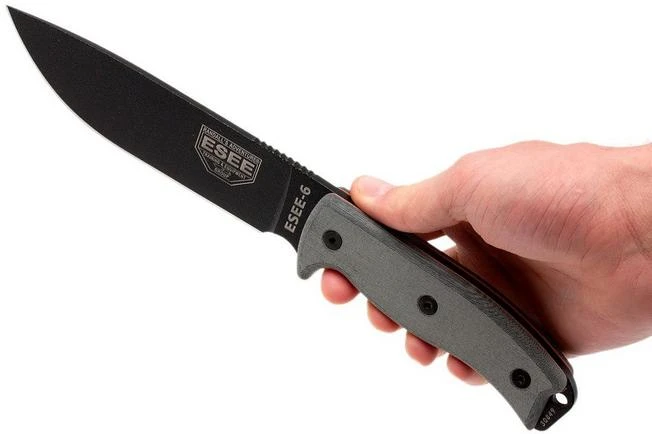 ESEE Model 6 Black Blade, Grey Handle 6P With Brown Sheath + Belt Clip 8 ESEE Model 6 Black Blade, Grey Handle 6P With Brown Sheath + Belt Clip - Image 6