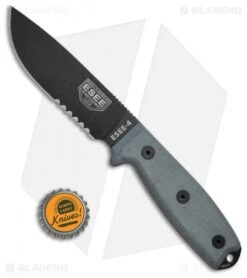 ESEE Knives ESEE-4S Fixed Blade Knife W/Clip Plate (4.5" Black Serr) -Esee Knives Shop ESEE 4S Fixed Blade Black Serr ES4SB BHQ 46279 jr bottlecap