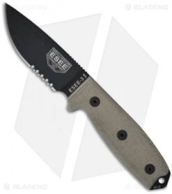 ESEE Knives ESEE-3MIL-S Knife Green Sheath & MOLLE Back (3.88" Black Serr)