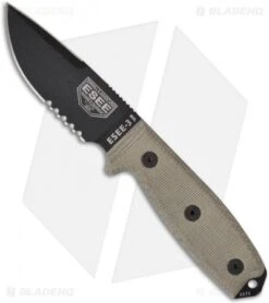 ESEE Knives ESEE-3MIL-S-CP Clip Point Knife Green Sheath & MOLLE (3.88" Serr)