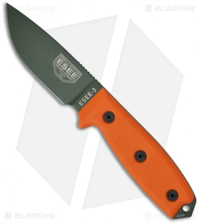 ESEE Knives ESEE-3P-OD Knife Orange G-10 (3.88" OD Green Plain) 3 ESEE Knives ESEE-3P-OD Knife Orange G-10 (3.88" OD Green Plain)