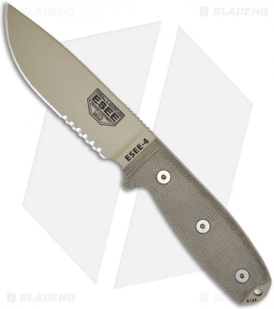 ESEE Knives ESEE-4S-MB-DT Wilderness Knife W/ MOLLE Back (4.5" Tan Serr)