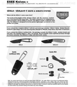 ESEE Knives Izula Tactical Gray Neck Knife Powder Coat + Kit Extras -Esee Knives Shop izula instruction sheet 2